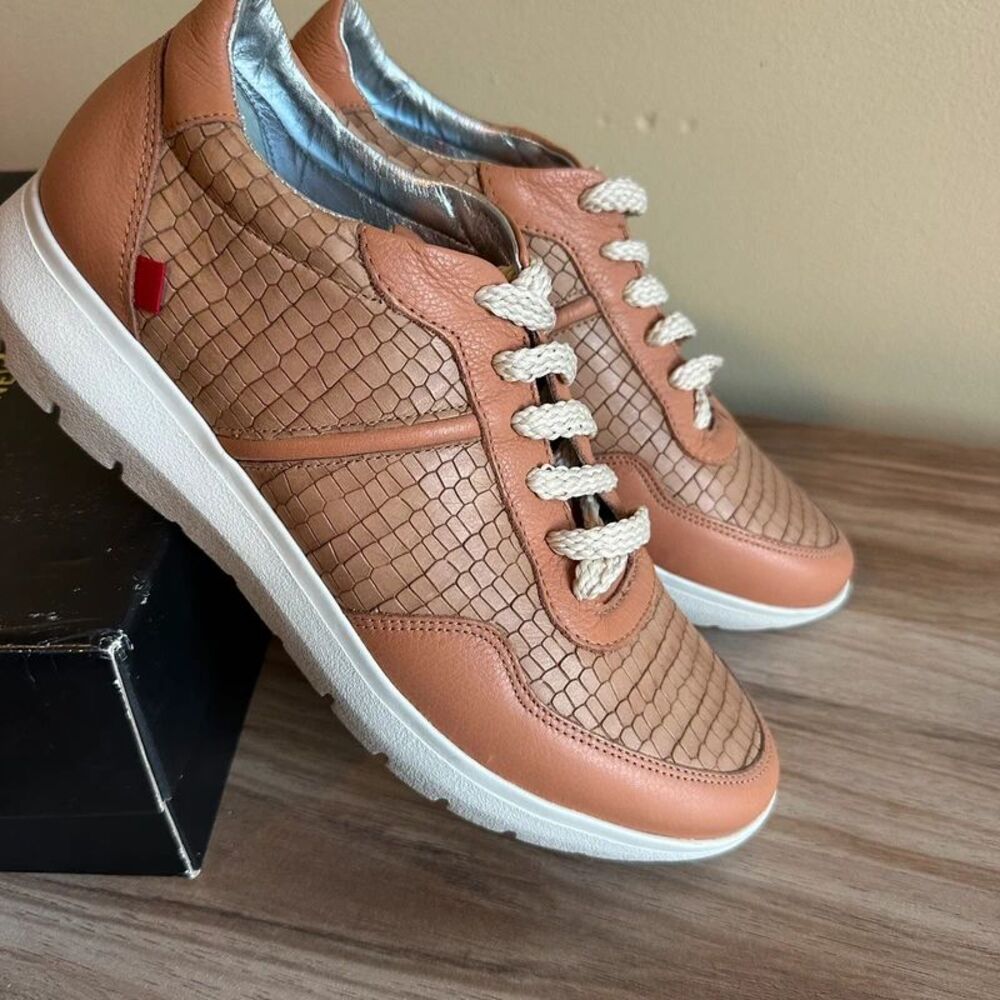 Marc Joseph Gramercy Women 9.5 Tan Croc Leather Sneakers Made Brazil New Box